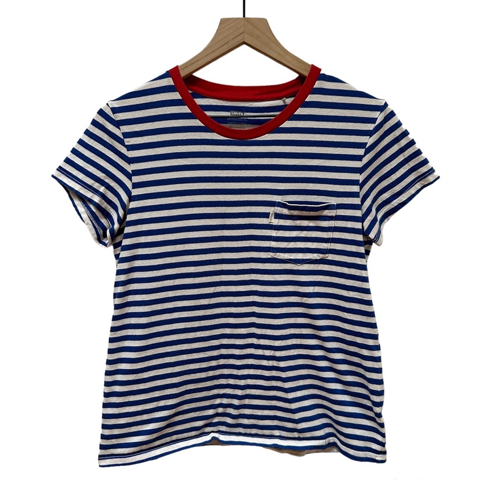 Levi’s The Perfect Crew Blue/White Striped 100% Cotton T-Shirt Women’s Size S